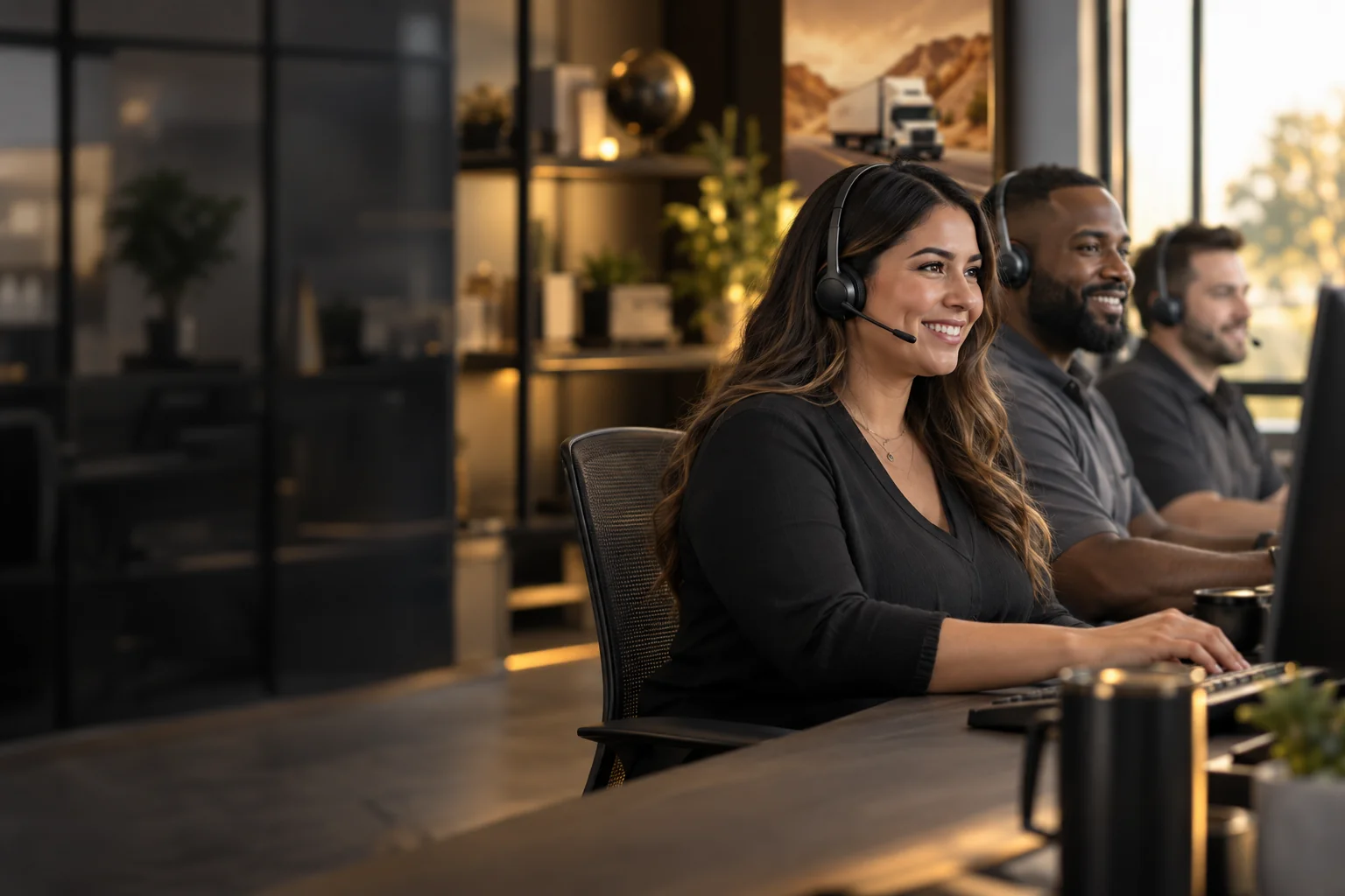 Dispatch professionals working at their office workstations